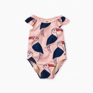 Tea Collection Pink Toucans One Piece Swimsuit 2T Toddler Girl Swim pink & navy